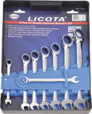 Licota Набор ключей трещоточных комбинированных 72 зуба  8-19мм, 8 предметов на пластиковом держател