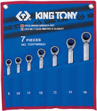 KING TONY Набор комбинированных трещоточных ключей, 8-19 мм, чехол из теторона, 7 предметов 12207MRN