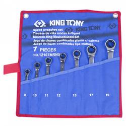 KING TONY Набор комбинированных трещоточных ключей, 8-19 мм, чехол из теторона, 7 предметов