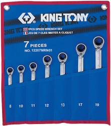 KING TONY Набор комбинированных трещоточных ключей, 8-19 мм, чехол из теторона, 7 предметов 12207MRN