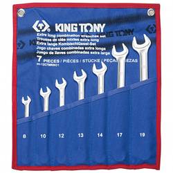 KING TONY Набор комбинированных удлиненных ключей, 8-19 мм, чехол из теторона, 7  предметов